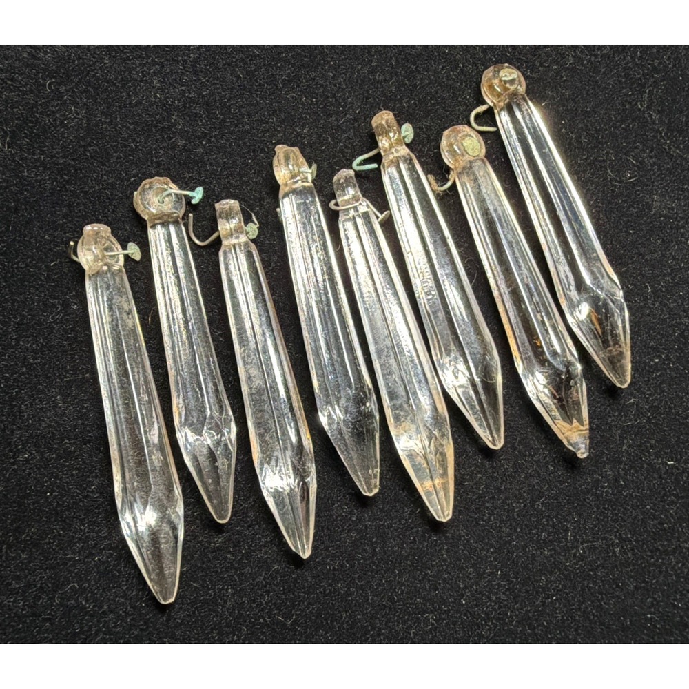 Lot of 8 Vintage Cut Crystal Prism Chandelier Lustre Lamp Parts Spear 3 1/4 IN
